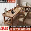 Mesa longa de madeira maciça de camada dupla para estudante quarto de estudo para duas pessoas montada na parede simples de madeira de pinho mesa de computador mesa de estudo