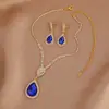 Novo Design de Luxo Leve, Conjunto Elegante e Moderno de Colar e Brincos de Cristal de Safira em Forma de Gota, Acessórios para Vestido, Joias de Noiva