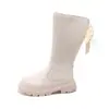 Botas de Cano Alto para Meninas 2026 Outono Novas Clássicas Botas de Salto Laço nas Costas Sapatos de Princesa Elegantes Botas Individuais