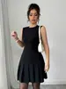 2025TK Amazon Transfronterizo Falda con Volantes Casual sin Mangas Elegante de Color Sólido Mini Vestido para Mujer Europeo y Americano