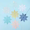 Nuevas decoraciones colgantes navideñas holográficas 3D de colores con forma de copo de nieve, banderines colgantes, colgantes en espiral de copo de nieve tridimensionales, juego de seis piezas