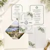 Set de invitaciones de boda en lujoso papel hecho a mano color verde bosque, con papel de algodón de borde deshilachado, adecuado para fiestas de compromiso