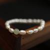 Pulsera de Perlas de Agua Dulce Nuevas Tipo Arroz Jade Hetian Pulsera de la Mejor Amiga para Mujer Pulsera de Cuentas Redondas Retro Estilo Chino