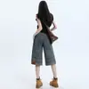 Jeans de diseño estilo americano de pierna ancha invertida para mujer, estilo fino de verano, nuevo modelo 2026, pantalones cropped rectos holgados y adelgazantes