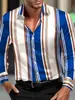 Estação Independente Masculino Transfronteiriço Manga Longa Camisa Lel Cardigã de Botão Único Cor Clássica Listra Impressão 3D Sublimação