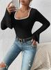Europeo y Americano transfronterizo 2023 Otoño Nuevo Amazon cuello cuadrado top ajustado para mujer color contraste pit Manga Larga Campana T mujer