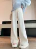 Pantalones Melard de Punto Suave de Pierna Ancha con Borlas y Bordes Deshilachados, Cintura Alta, Caída Suelta, Suaves y Lisos, Versión Estrecha, Largo hasta el Suelo, Nuevo Estilo Otoño/Invierno