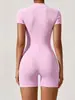 Traje de Yoga de una Pieza con Cremallera y Mangas Cortas Ajustado de Verano para Mujer, Traje de una Pieza Ajustado Hecho a Medida para Danza, Fitness y Running