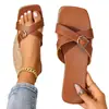 Sandalias Planas Cómodas de Estilo Nuevo para Verano 2026 para Mujer, de Moda con Tiras Cruzadas y Decoración de Hebilla, Color Sólido, Transpirables, Chanclas Antideslizantes