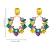 Moda Europea y Americana Exagerados Pendientes de Guirnalda Cuadrada con Diamantes de Colores para Mujer Pendientes de Pedrería de Color Mixto Retro Francés Pendientes