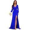 Vestido de Noche para Mujer de Comercio Exterior Transfronterizo Europa y América Amazon Color Sólido Sexy Cuello en V Abertura Tirantes Vestido Largo Vestido de Noche