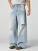 Roupas Masculinas Fengshe / Novidade Primavera 2026 Jeans Reto Solto Resistente Lavado Rasgado Estilo Americano de Alta Qualidade