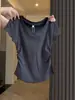 Top de Manga Corta con Cuello en V de Alta Gama Color Gris para Mujer con Fruncido Lateral y Diseño de Ceñido a la Cintura para un Efecto Adelgazante, Camiseta Corta Versátil para Verano 2026