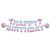 Decoración de Fiesta de Cumpleaños Infantil Transfronteriza Sirena Morada Suministros Set de Arreglo de Platos de Papel de Seda con Escamas de Pez Rosa