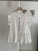 Kekezoon Camisa de Bolinhas com Babados e Mangas Volumosas Verão Jovem Emagrecedora Blusa Boneca Atacado 7801