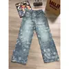 Jeans Jacquard de Calle Americana de Moda para Hombre Primavera y Verano, Pantalones Casuales Rectos Lavados, Pantalones Acampanados Sueltos y Estilosos