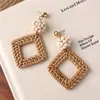 Pendientes de Paja Hechos a Mano Estilo Resort, Pendientes de Ratán con Ambiente de Playa Marina, Accesorios para Orejas Estilo Bohemio de Nicho