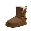 Botas de neve com sola grossa para aumentar a altura, com fivelas duplas, para mulheres, 2026, novo inverno, aveludadas, versáteis, de cano médio, de algodão