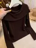 Suéter de punto único y hermoso color café, perfecto como chal o suéter, un top elegante y con estilo para mujeres en otoño