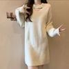 Vestido de Punto Elegante de Seda Brillante 2025 de Largo Medio para Fondo Otoño e Invierno Nueva Moda Suéter Suave Ceroso Interior Suéter de Mujer