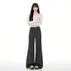 Calça comprida casual de malha, estilo coreano, para outono e inverno, espessa, corte relaxado, design de alta qualidade, perna larga, versátil, perna reta, mistura de lã