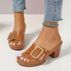 Sandalias europeas y americanas transfronterizas de tacón grueso para mujer talla grande, nueva moda de verano 2025, sandalias deslizantes de punta abierta para aumentar la altura para mujer al por mayor