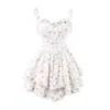 Saia Feminina de Verão Estilo Francês com Alça Média Estampa Floral Adorável de Leite Sensação de Início de Primavera e Outono Cintura Apertada Chic Vestido Delicado de Fada