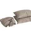Juego de sábanas de algodón y lino puro a rayas simples, funda de edredón de lino natural estilo tatami, funda de almohada, juego de tres piezas para dormitorio individual