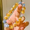 Pulsera de Diseño con Piedras Lunares Azul Fuerte Natural y Citrino de 10 mm