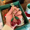 1 Pieza Llavero Brillante Rojo/Rosa con Hoja y Cereza Llavero de Moda Amuletos para Bolsos Amuletos para Carteras para Mujeres Llaveros Regalo Especial para Ella