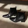 Botines Chelsea de piel con punta cuadrada y tacón grueso de 5,5 cm, estilo vintage otoño e invierno, ajustados, versátiles, sin cordones, estilo old money