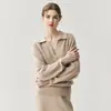 Estilo Old Money Camisa Polo de Caxemira Gola Tesoura Outono e Inverno Francês Suéter Grosso de Gola V Estilo Preguiçoso Suéter Básico de Lã Feminino
