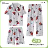 Pijama de Verano para Niñas, Camiseta de Manga Corta y Pantalones Largos, Nuevo Cárdigan Estilo Coreano, Conjunto de Tres Piezas para el Hogar para Niños Mayores