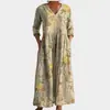 2026 Nuevo Estilo Europeo y Americano de Comercio Exterior Transfronterizo Vestido Casual de Verano Holgado con Cuello en V y Mangas Largas Impreso en 3D para Mujer