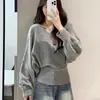 Blusa de tricô estilo coreano, com caimento solto e mangas morcego para mulheres, nova coleção de outono, com um elegante design de amarração na cintura que cria um efeito emagrecedor