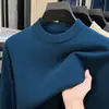 Suéter masculino de malha fina anti-pilling espessado para outono e inverno, gola alta meia-calça cor sólida, tricô de camada base quente atacado
