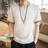Camiseta Tang masculina de manga curta, fina para o verão, estilo chinês retrô com fecho, manga meia-manga, vestuário masculino antigo chinês