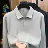 Camiseta masculina de manga longa com mistura de lã e seda, design sem costura, nova coleção outono 2026, polo casual com gola
