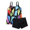 [Tankini Europeu e Americano] Saia Dividida Separada Boxers Conservador Estampado Digital Multicolorido Amazon Fato de Banho Feminino