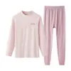 Conjunto de ropa interior térmica de algodón puro para niñas con cuello medio, ropa interior cálida para niñas pequeñas, pijama de capa base de algodón