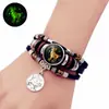 Pulseira de Couro Luminosa 12 Constelações para Homens e Mulheres Presente de Casal Pulseira de Contas Multicamadas Feita à Mão Joia de Mão Criativa Atacado