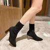 Calcetines Elásticos para Botas Botas 2022 Estilo Nuevo Zapatos de una Sola Capa para Mujer Tacón Grueso Punta Fina Botas Desnudas Tacón Alto Caña Media Botas Delgadas de Punto Modernas