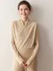 Suéter Básico de Tricô de Caxemira Feminino, Cor Sólida, Gola V Cruzada, Estilo Coreano, Elegante e Emagrecedor, Solto e Quente, Adequado como Camada Interna