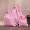 Bolsas de almacenamiento multicolores con cordón hechas de lino, adecuadas para organizar joyas, se pueden imprimir con logotipos y patrones, y son adecuadas para cosméticos, hechas de material compuesto de imitación de lino
