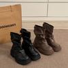 Botas Martin de Plataforma Retro Marrón Maillard para Mujer 2024 Nuevo Verano Combinables Aumentadoras de Altura Ajustadas