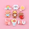 Prato de flor de urso de desenho animado biscoito comida brincar resina acessórios sapatos buraco acessórios faça você mesmo pacote de material grampo de cabelo remendo