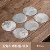 Conjunto de Chá Estilo Chinês Porta-Copo de Brocado Base Dupla para Copo Tecido Redondo Almofada de Isolamento Térmico Base para Bule Diâmetro 8cm Padrão Tradicional