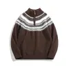 Suéter de punto jacquard Fair Isle para hombre y parejas, cuello alto, media cremallera, estilo "old money", moda otoño e invierno, venta al por mayor de fábrica transfronteriza