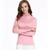 [Processamento Personalizado] Camisa Base Feminina de Seda de Amora com Gola Alta e Mangas Longas, Roupa Íntima Térmica de Seda Tricotada em Ambos os Lados para Mulheres