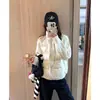 Chaqueta Corta de Algodón Cálida de Invierno 2026, Falsa de Dos Piezas, Cuello Alto, para Mujer, Color Blanco Crema, Informal, Tejido Grueso, Patchwork, Ropa de Abrigo